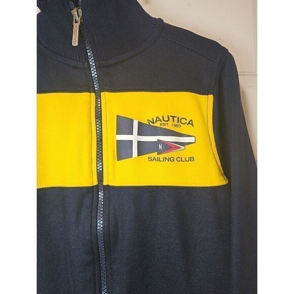 Nautica Boys XL Sailing Club Full Zip Track Sweatshirt Navy Yellow Cotton - Picture 4 of 6